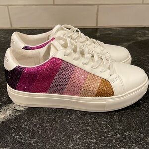 KURT GEIGER LONDON Women's Lane Crystal Pink Stripe Sneakers – Size 40.5 /US 9.5
